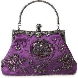 Womens Vintage Floral Beaded Rhinestone Embroidery Clutch Sequin Crossbody Bag